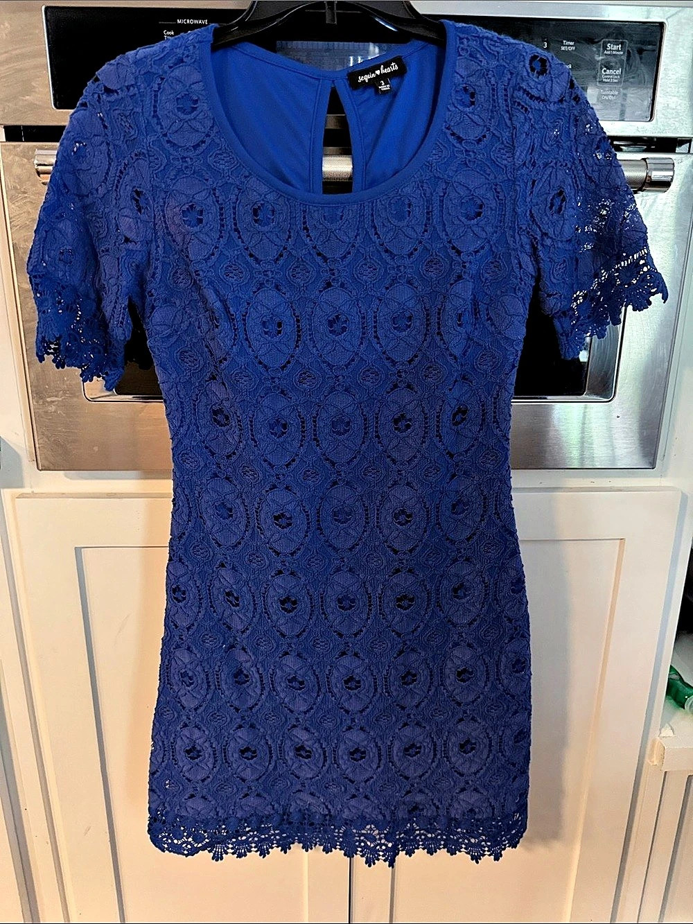 Sequin Hearts Blue Lace Mini Dress Size 3